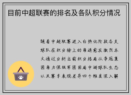 目前中超联赛的排名及各队积分情况